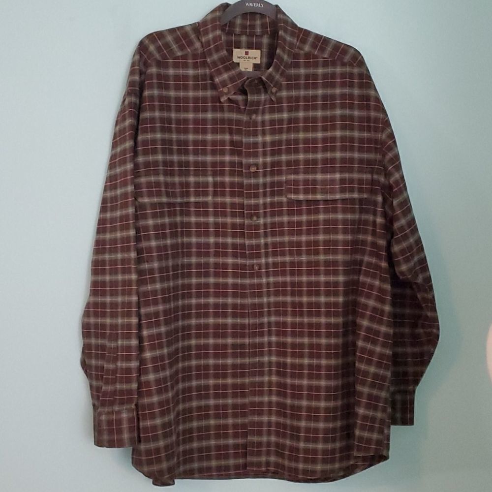 Woolrich‎ green, brown, plaid field shirt. 2XL casual button-down. Nice